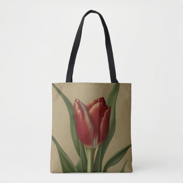 Tote Bag Shabby Chic Jolie Tulipe Rouge (Devant)