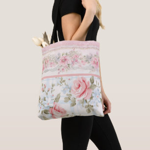 Tote Bag Shabby chic motif floral rose