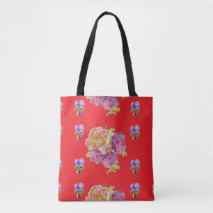 Tote Bag Shabby floral Rouge Rose roses Motif de panier