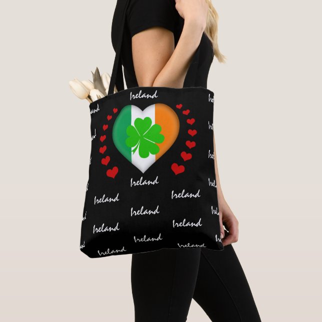 Tote Bag shamrock de mode Irish Flag & Heart Irish Flag (De près)