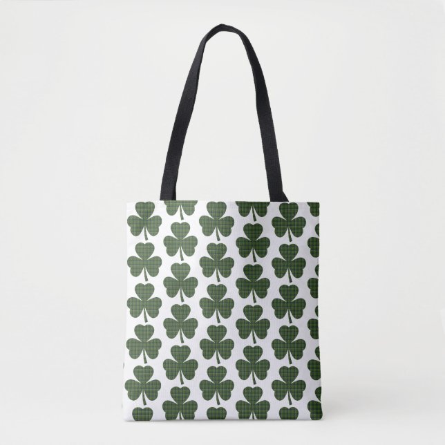 Tote Bag Shamrock Shape Plaid Dark Green (Devant)