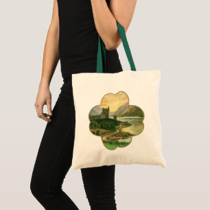 Tote Bag Shamrock vintage Lucky Gold avec château irlandais