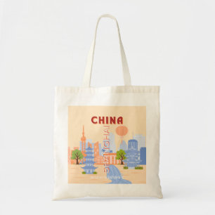 Tote Bag Shanghai Chine Rétro Pastel Art de Voyage