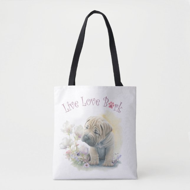 Tote Bag Shar pei Chien Maman Floral (Devant)