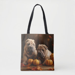 Tote Bag Shar Pei Chiot Automne Citrouille de plaisir