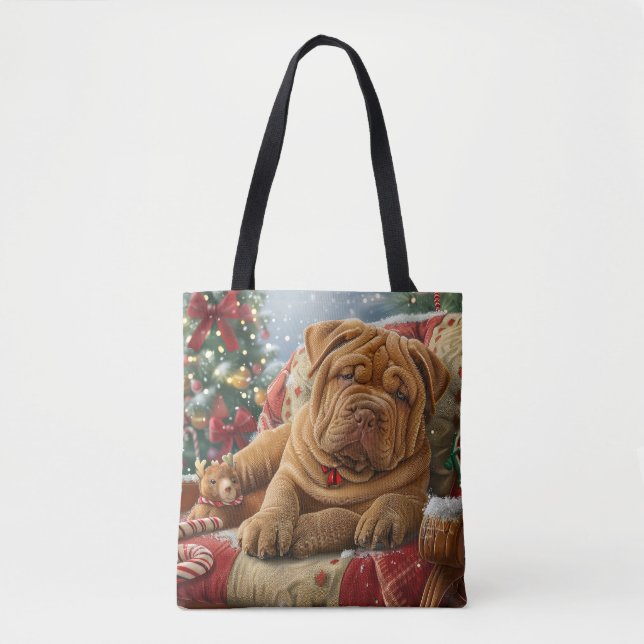 Tote Bag Shar Pei de Noël Festive (Devant)