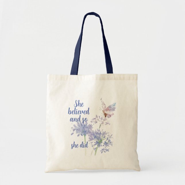 Tote Bag She believed and so Motivational Quote Butterfly (Devant)