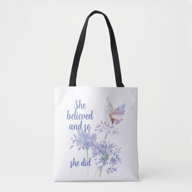 Tote Bag She believed and so Motivational Quote Butterfly (Devant)