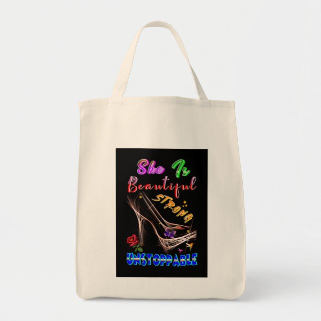 Tote Bag She Is Beautiful Strong Unstoppable (Devant)