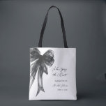 Tote Bag She’s Tying The Knot Black Bow Bridal Shower<br><div class="desc">Celebrate the bride-to-be with this She’s Tying The Knot Black Bow Bridal Shower Tote Bag, designed with a chic coquette-inspired black bow and elegant modern typography. Perfect for bridal showers, bachelorette celebrations, and wedding events, this stylish tote makes a thoughtful gift for the bride, bridesmaids, or guests. Ideal as a...</div>