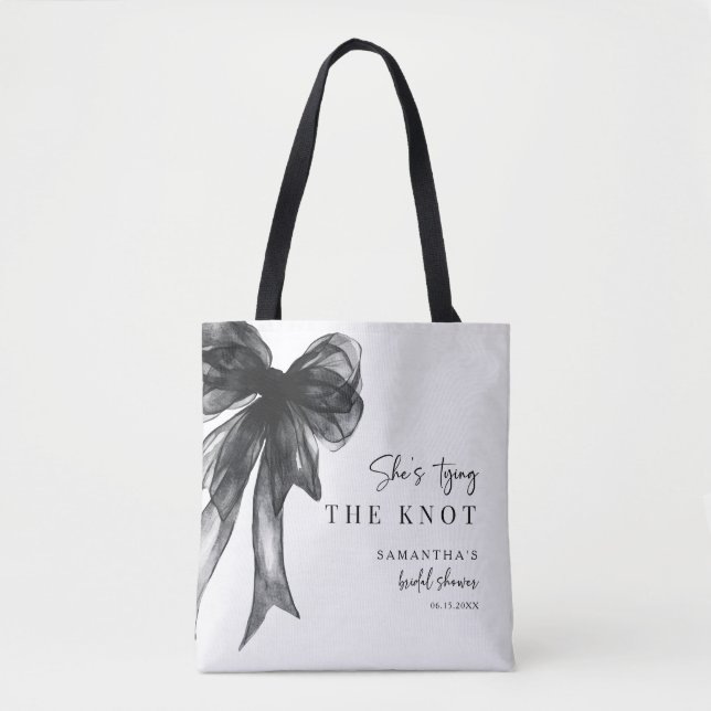 Tote Bag She’s Tying The Knot Black Bow Bridal Shower (Devant)