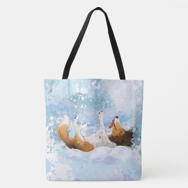 Tote Bag Sheldon le Shetland joue dans la neige (Devant)