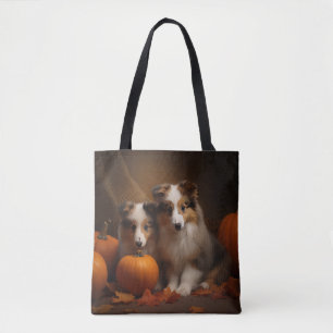 Tote Bag Shetland Sheepdog Chiot Chiot Automne Citrouille d