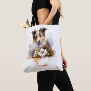 Tote Bag Shetland Sheepdog Chiot Pet Aquarelle