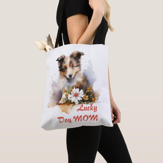 Tote Bag Shetland Sheepdog Chiot Pet Aquarelle (De près)