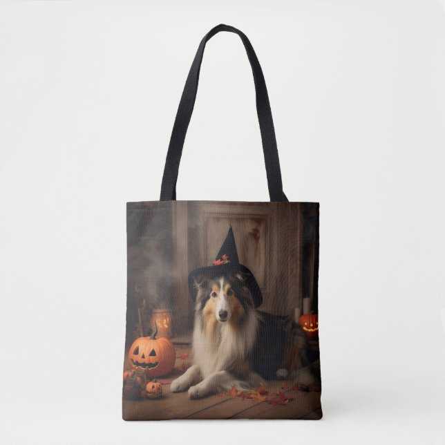 Tote Bag Shetland Sheepdog Citrouille Halloween effrayant (Devant)
