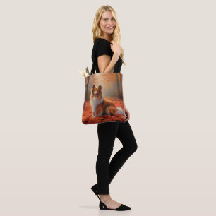 Tote Bag Shetland Sheepdog en automne Feuilles automne Insp