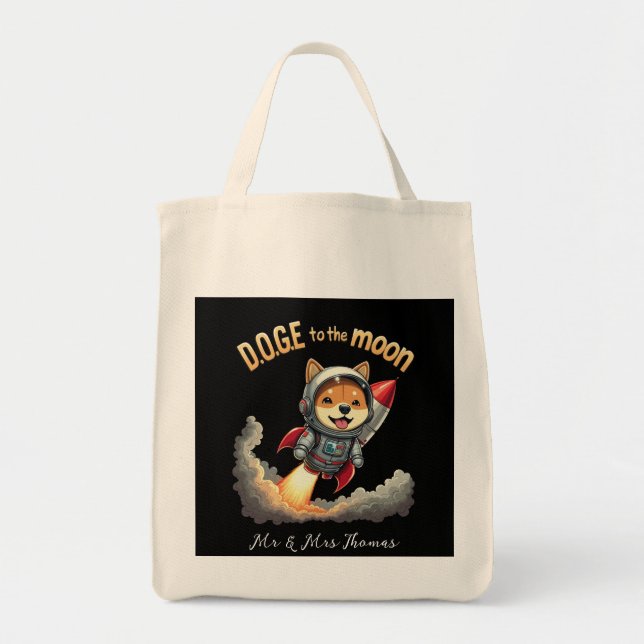 Tote Bag Shiba Inu Astronaute Graphisme Spatial "Jusqu'à la (Devant)