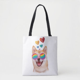 Tote Bag Shiba Inu Chien avec Coeurs Saint Valentin