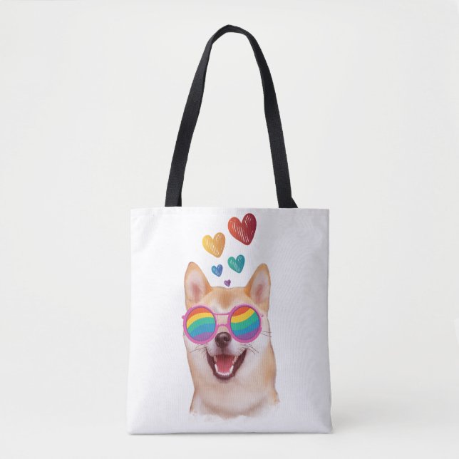 Tote Bag Shiba Inu Chien avec Coeurs Saint Valentin (Devant)