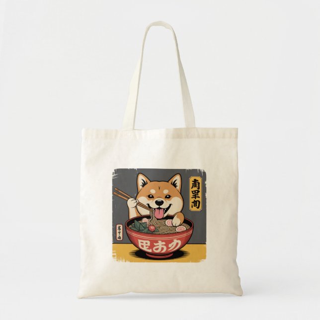 Tote Bag Shiba Inu Chien Mangeant Ramen (Devant)