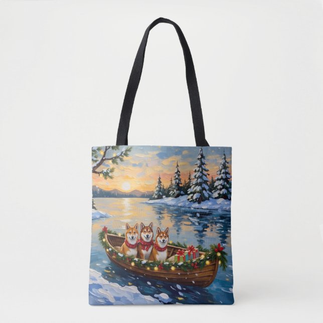 Tote Bag Shiba Inu Christmas Boat Holiday (Devant)