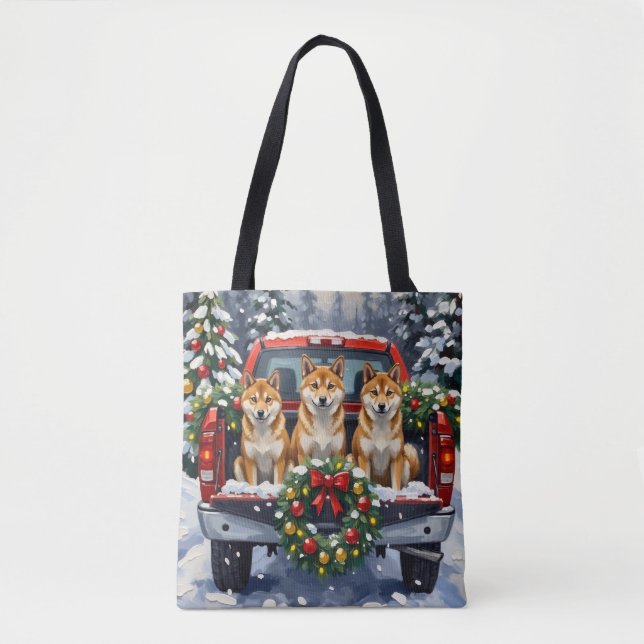 Tote Bag Shiba Inu Christmas Red Truck Holiday (Devant)