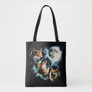 Tote Bag Shiba Inu Hurleur à la Lune Graphique Céleste