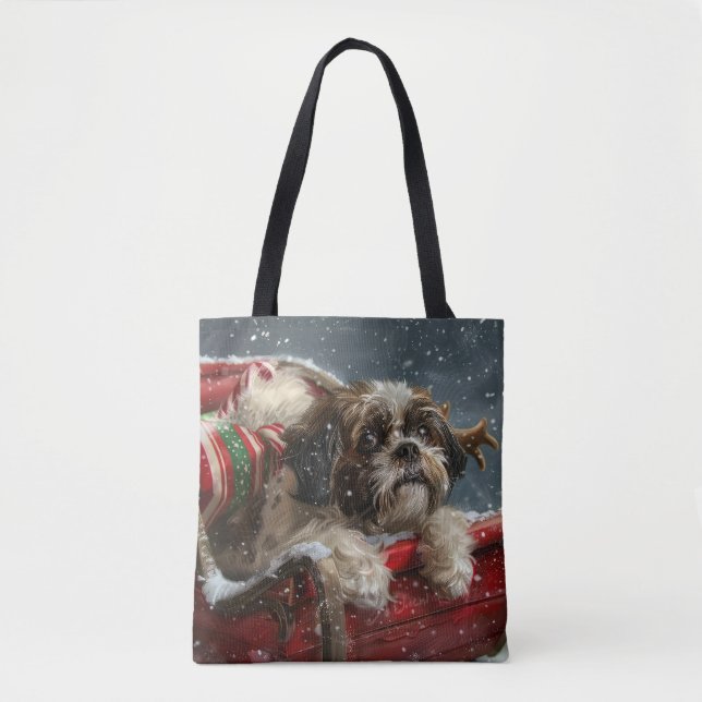 Tote Bag Shih Tzu Chien Festif de Noël (Devant)