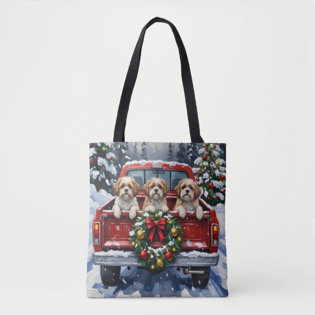 Tote Bag Shih Tzu Christmas Red Truck Holiday (Devant)