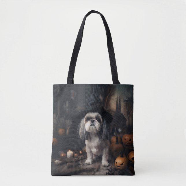 Tote Bag Shih Tzu Citrouilles Halloween effrayant (Devant)