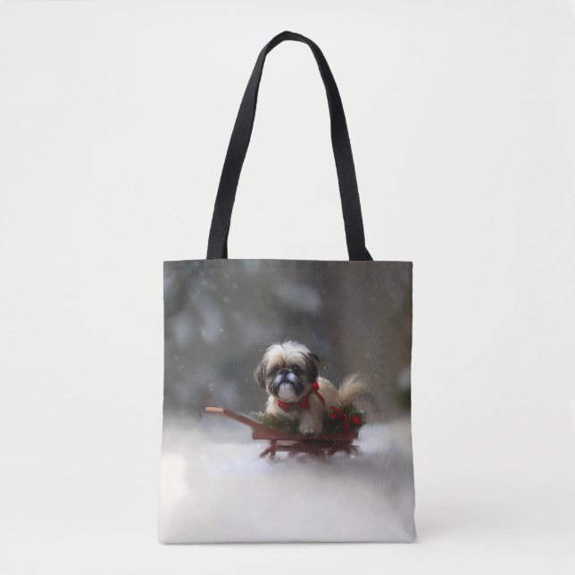 Tote Bag Shih Tzu hiver neige de Noël (Devant)