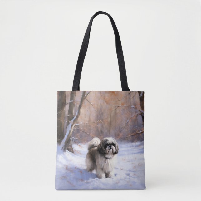 Tote Bag Shih Tzu Laisse Neige Noël (Devant)