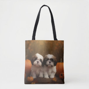 Tote Bag Shih Tzu Puppy Automne Citrouille de plaisir