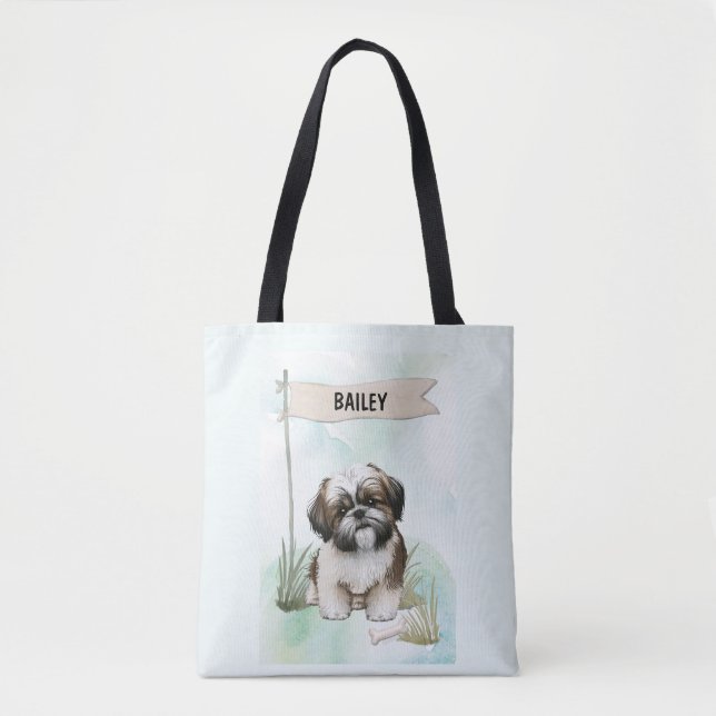 Tote Bag Shih Tzu Watercolor Personalized Dog (Devant)