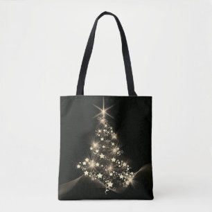 Tote Bag Shine d'or des étoiles sur l'arbre de Noël Dark