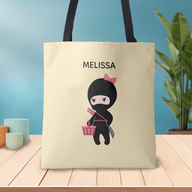 Tote Bag Shopping Ninja Girl Nom personnalisé sur Jaune (Créateur téléchargé)