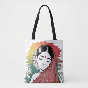 Tote Bag Shy Indian Woman Art minimaliste