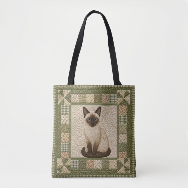 Tote Bag Siamese Cat Quilt Personalize (Devant)