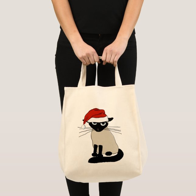 Tote Bag Siamese Chat Père Noël Festivals de Noël (Devant (produit))