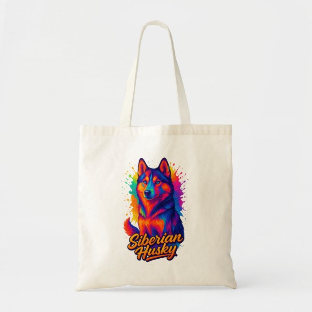 Tote Bag Siberian Husky Pop Art Vibrant (Devant)