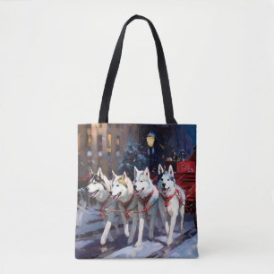 Tote Bag Siberian Husky Saison de Fêtes de Noël
