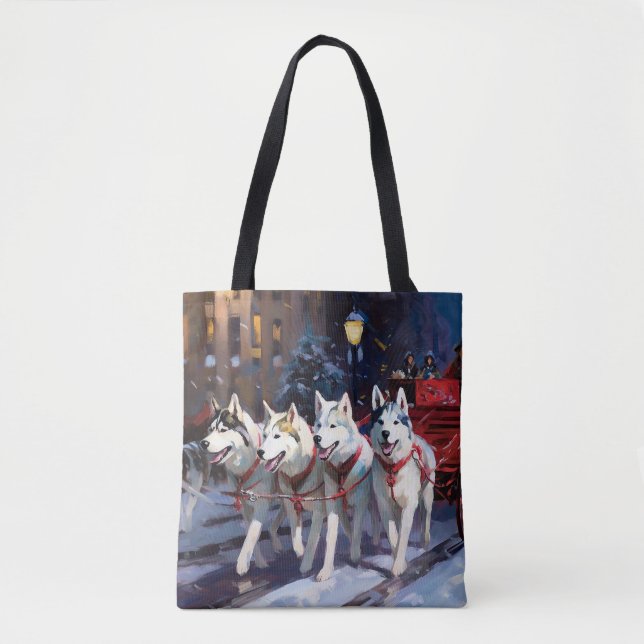 Tote Bag Siberian Husky Saison de Fêtes de Noël (Devant)