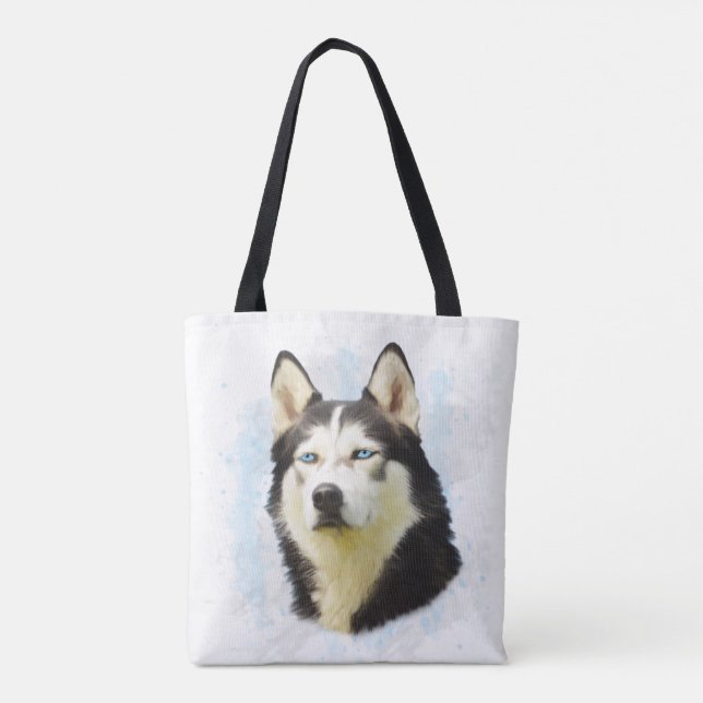 Tote Bag Sibérie Husky Dog Eau Couleur Art Peinture (Dos)