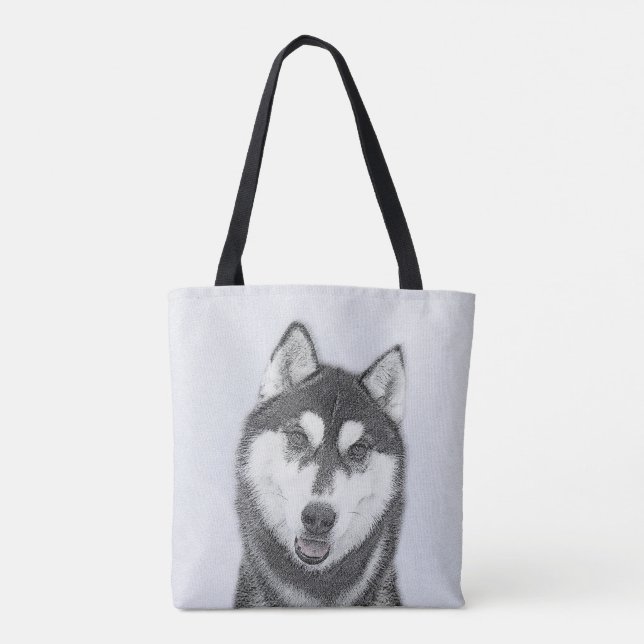Tote Bag Sibérie Husky (noir et blanc) Peinture Chien Art (Dos)