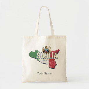 Tote Bag Sicile Drapeau Italie Carte Rétro Souvenir Vintage