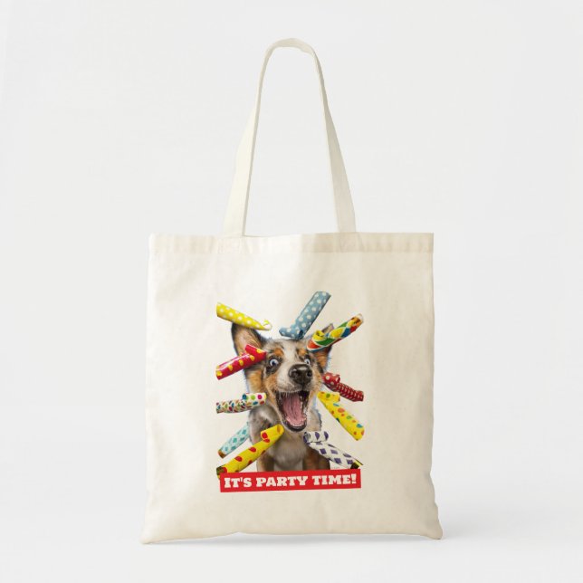 Tote Bag Sifflets de fête pour chien heureux (Devant)