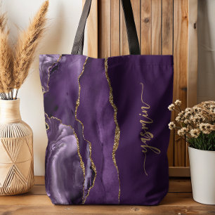 Tote Bag Signature Personnalisée Agate Violette Or