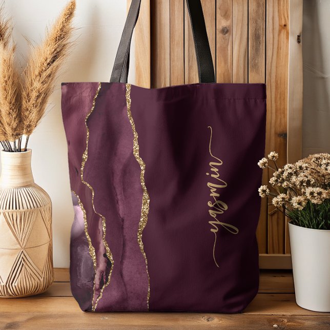 Tote Bag Signature personnalisée Burgundy Gold Agate (Créateur téléchargé)