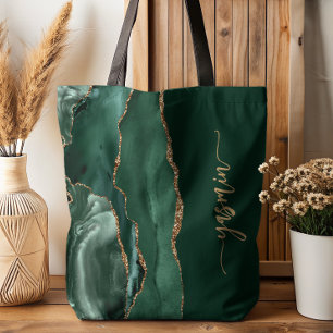 Tote Bag Signature personnalisée Émeraude Vert Agate Or